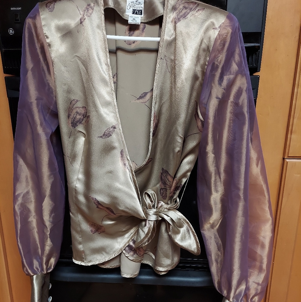 Jeanne Marc Collection retro wrap blouse top med